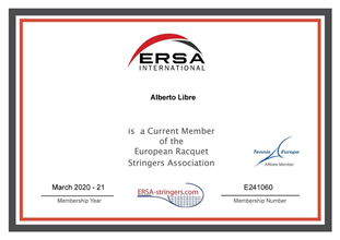 Incordatura Racchette da Tennis Certificazione ERSA